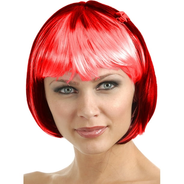 Women's 2-Tone Black and Red Costume Bob Wig With Bangs Women's 2-Tone Black and Red Costume Bob Wig With Bangs